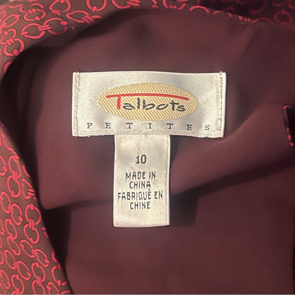 ❤️✨ Talbots Burgundy Chain Print Top w/ Scarf Petite 10P ✨❤️ - Picture 4 of 6